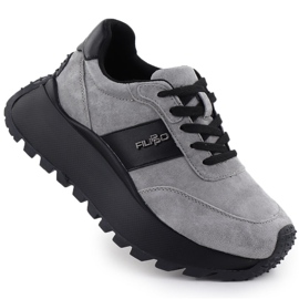 Sneakers de chaussures en cuir pour femmes sur la plate-forme grise Filippo DP6785