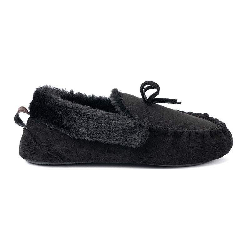 Shelvt Des pantoufles douces et noires telles que des mocassins avec un arc le noir