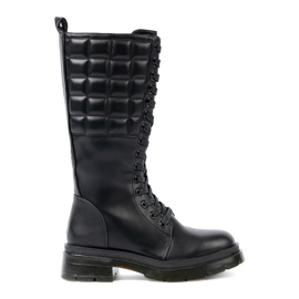 Shelvt Bottes noires classiques avec laçage et un curseur