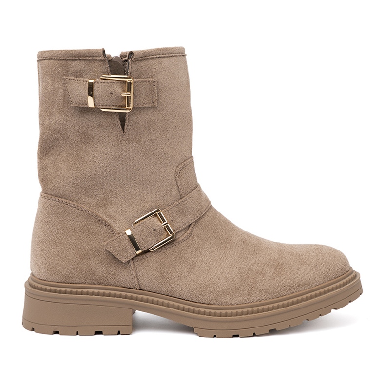 Shelvt Bottes en daim beige avec boucles décoratives