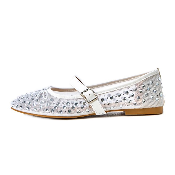 Ballerinas en filet en mailles avec des cristaux Elasid blanche