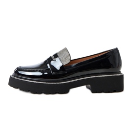 Mocassins vernies noirs décorés de zircons de lares le noir
