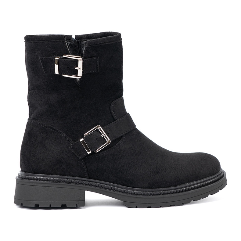 Shelvt Bottes noires modernes avec boucles argentées le noir