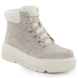 Bottes en cuir féminine sur la plate-forme beige Vinceza 95354