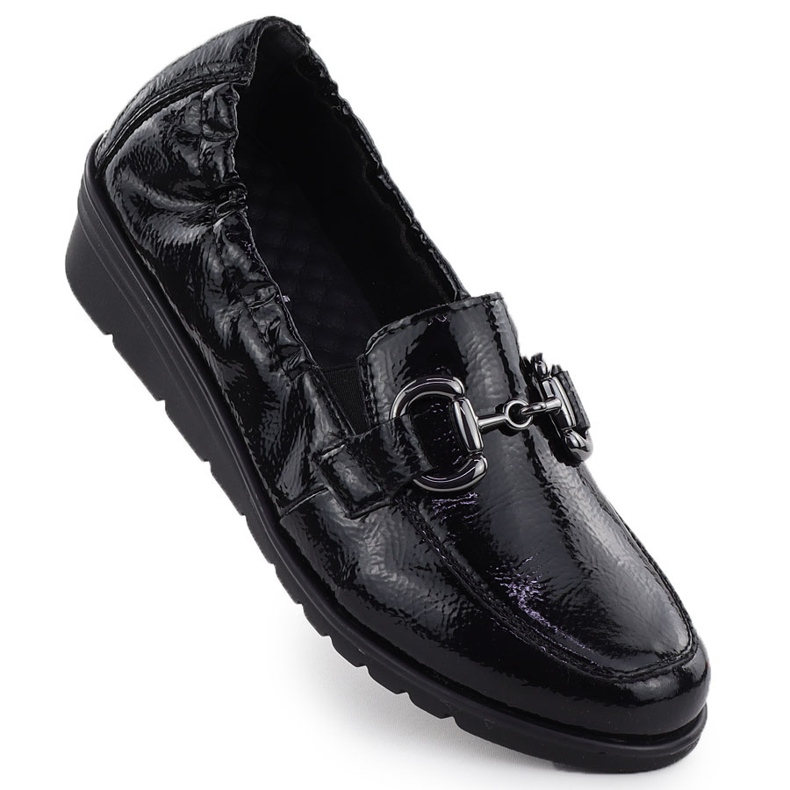 Chaussures en cuir pour femmes laquées sur des cales Black Rieker L5352-00