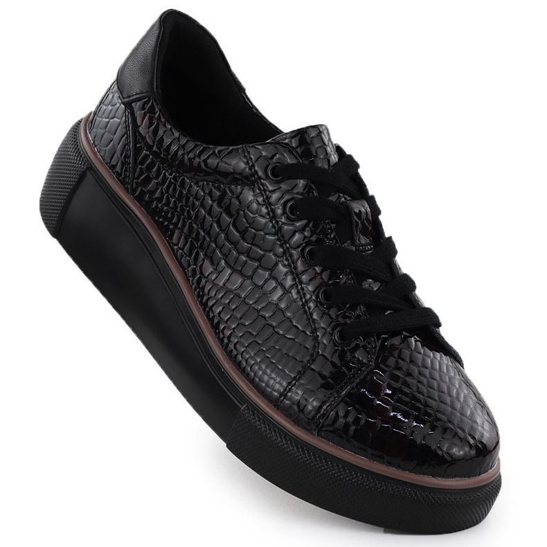 Chaussures en cuir pour femmes Verni Krok Black T.Sokolski J24-286