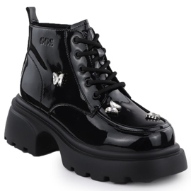 GOE Bottes en cuir pour femmes sacs vernies avec papillons Black Go SS2N4102 GOE Bottes en cuir pour femmes sacs vernies avec papillons Black Go SS2N4102