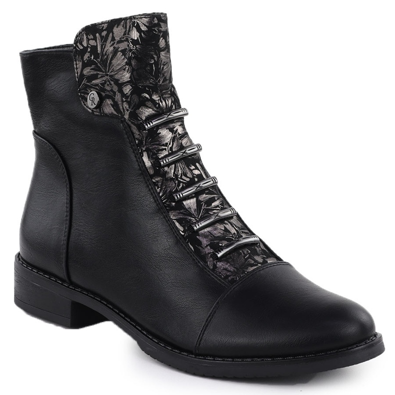 Jezzi Bottes de femmes Fleurs noires asa62-16 le noir