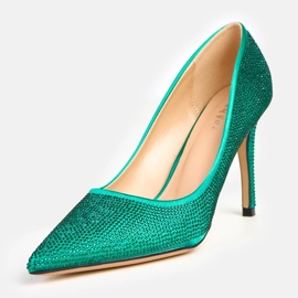 Pompes en satin vert avec des zircons sur le talon Aranka Pompes en satin vert avec des zircons sur le talon Aranka