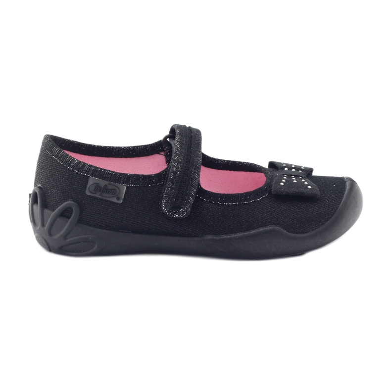 Ballerinas pour enfants de Befado 114x240 avec un arc dans les paillettes le noir Ballerinas pour enfants de Befado 114x240 avec un arc dans les paillettes le noir