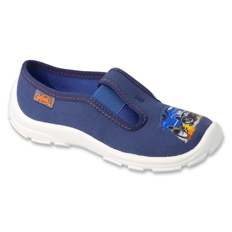 Chaussons enfants Befado 975Y181 bleu marine avec une voiture