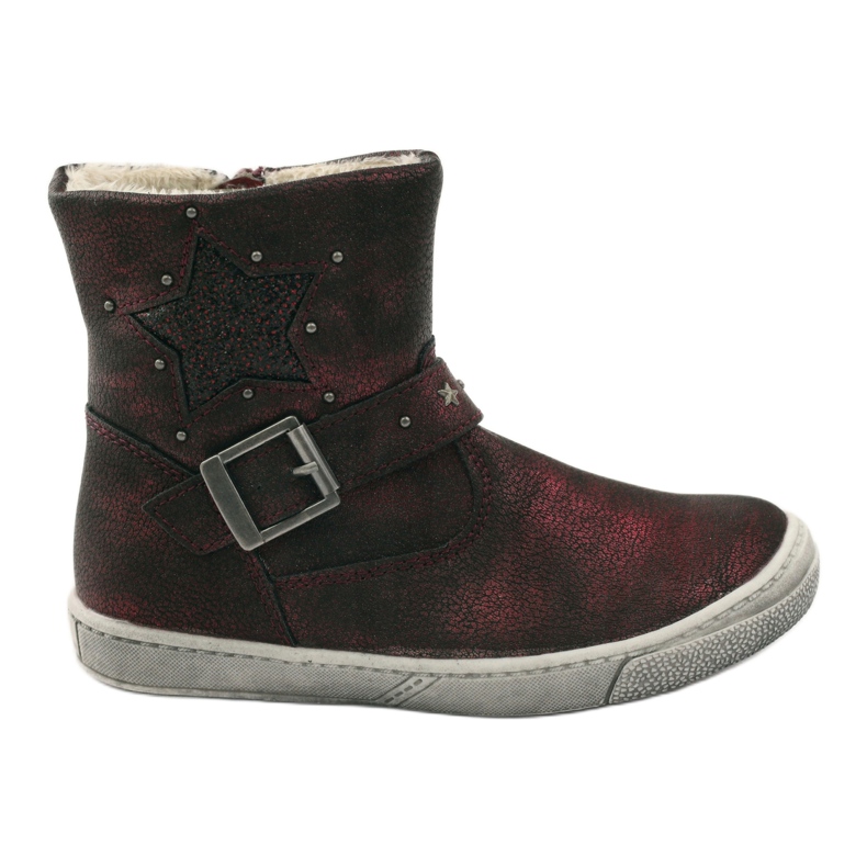 American Club Bottes d'hiver, bottes bordeaux avec une fermeture éclair américaine rouge