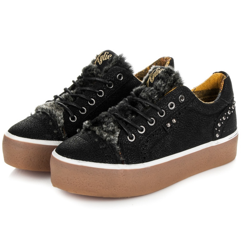 Kylie Baskets avec fourrure le noir