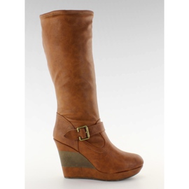 Chaussures à semelles compensées talon fendu 888-57 camel brun multicolore