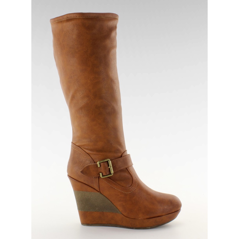 Chaussures à semelles compensées talon fendu 888-57 camel brun multicolore