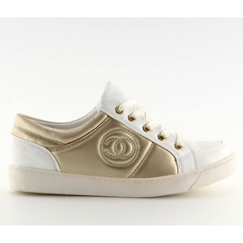 Chanelki sneakers Y612-41 Blanc blanc et or jaune
