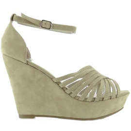 Escarpins à talon compensé en daim F031 Beige