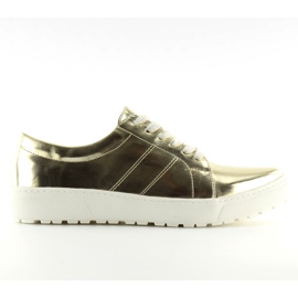 Mocassins pour femmes sur la semelle blanche Złote doré