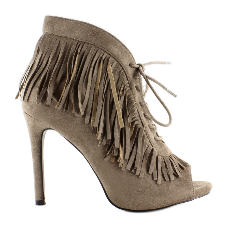 Bottines ouvertes à lacets style bohème 11015 Kaki gris