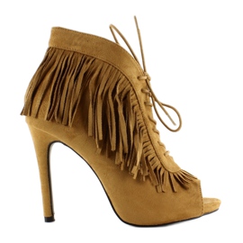 Bottines ouvertes à lacets style bohème 11015 Camel multicolore