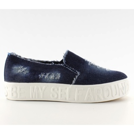 Semelle à enfiler en jean avec inscriptions bleu marine