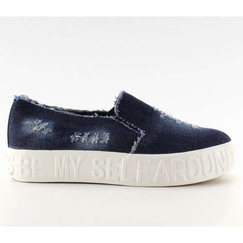 Semelle à enfiler en jean avec inscriptions bleu marine