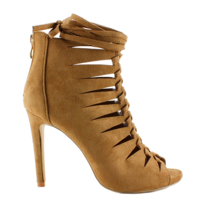 Bottines printanières bout ouvert daim 4018 Beige foncé brun