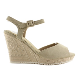 Sandales compensées avec broderie R93 Beige