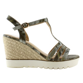 Sandales, espadrilles, semelle blanche, Noir vert gris