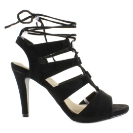 Sandales en daim sur un talon haut plus large M236P noir