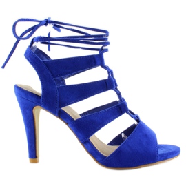 Sandales en daim sur un talon haut plus large M236P multicolore bleu