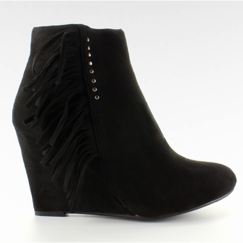 Bottes en daim sur un coin à franges Noir le noir