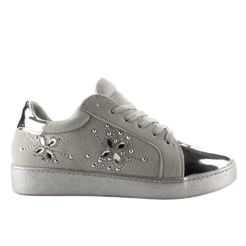 Baskets pour femmes avec cristaux T273P Argent gris