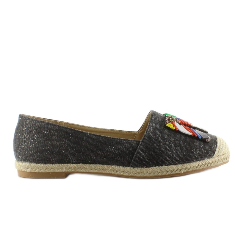 Espadrilles avec perles colorées H8-58 Noir le noir