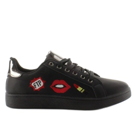 Baskets Sweet Lips FB-15 BLACK / GUN avec patchs le noir