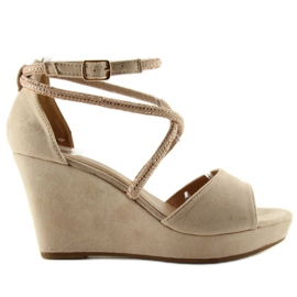 Sandales compensées F162 beige