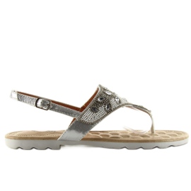 Tongs avec perles G144 Silver gris