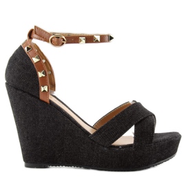 Sandales compensées en jean ZJ-70 Noir