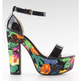 Sandales à talons fleuris 788-3 Noir