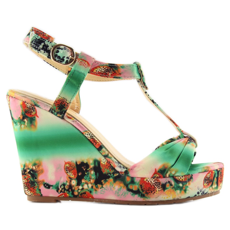 Sandales compensées en satin 903 vert