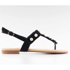 Tongs avec perles D-6541 Noir