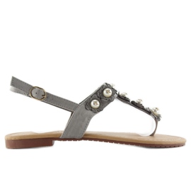 Tongs avec perles D-6541 gris