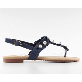 Sandales tongs avec perles D-6541 navy bleu marine