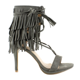 Sandales à talons et franges 8125 Gris Sandales à talons et franges 8125 Gris