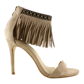 Sandales à franges, motif ethnique Beige
