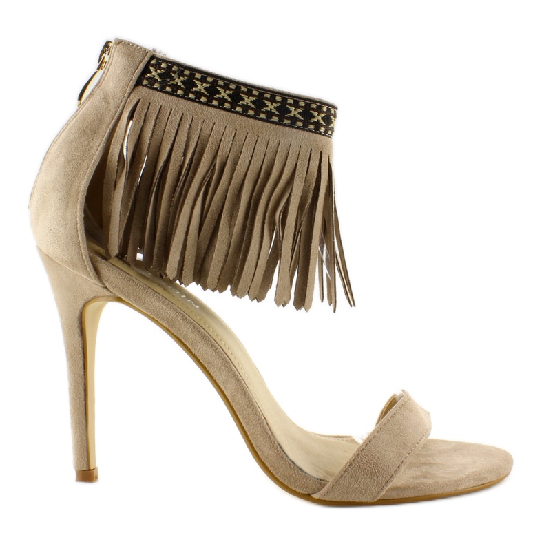 Sandales à franges, motif ethnique Beige
