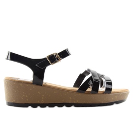 Sandales à talon compensé en liège 9051 noir