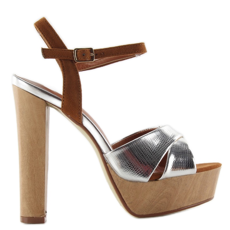 Talons blocs M3006 Sandales argentées gris