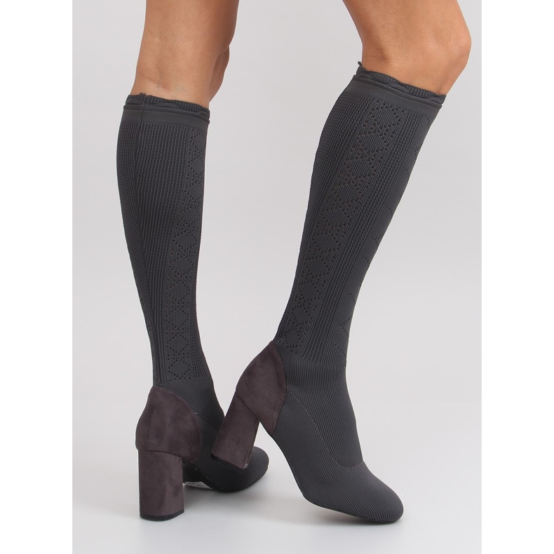 Bottines chaussettes talon large gris Bottines chaussettes talon large gris