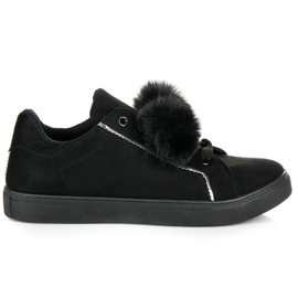 Groto Gogo Baskets en daim à pompons noir